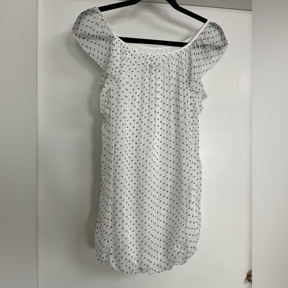Luisa Ricci Silk Blouse. EUC!! White/gray polka dots.  Gorgeous!! Made in Italy!